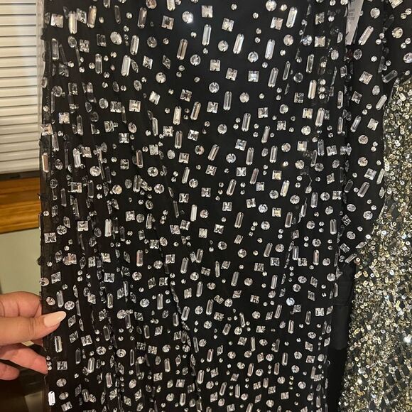Ieena for Mac Duggal NWT One Sleeve Embellished Dress black silver size … - Picture 4 of 7